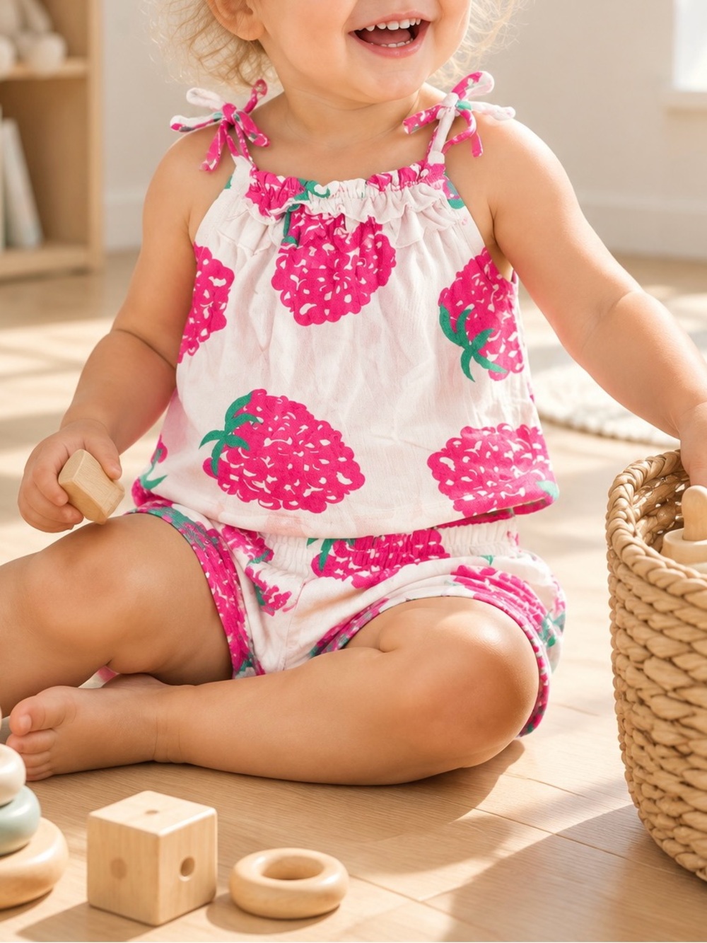 Strawberry Print Pink Tank & Shorts Set